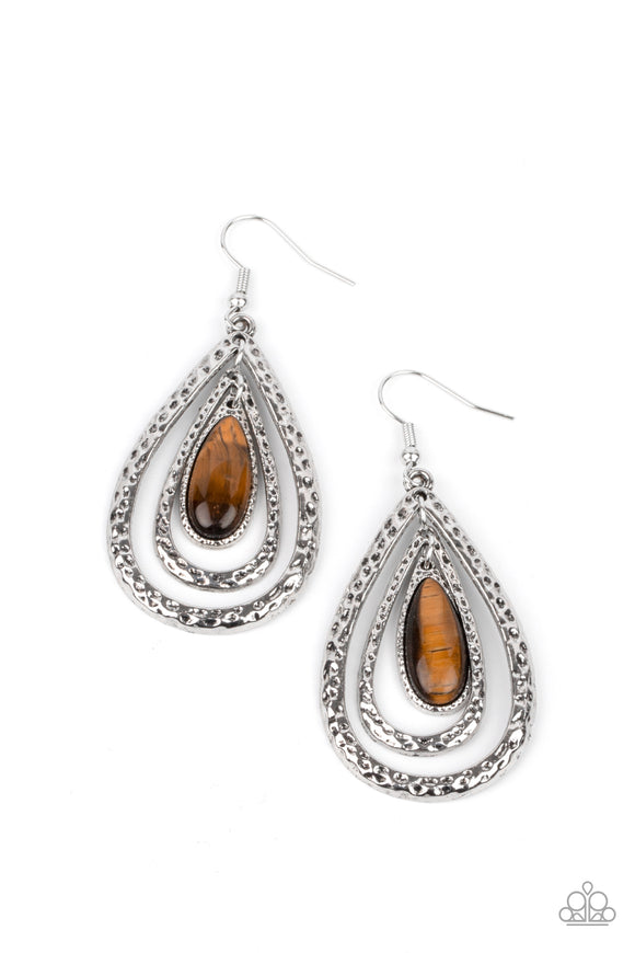 PAPARAZZI EARRING Teardrop Torrent - Brown